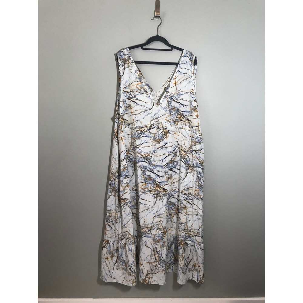 NEW Suzanne Betro Empire Tier Midi Dress Womens 4X White Marble‎ Print V-Neck